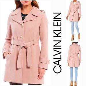 Pink Coat Belted Winter Jacket Peacoat 